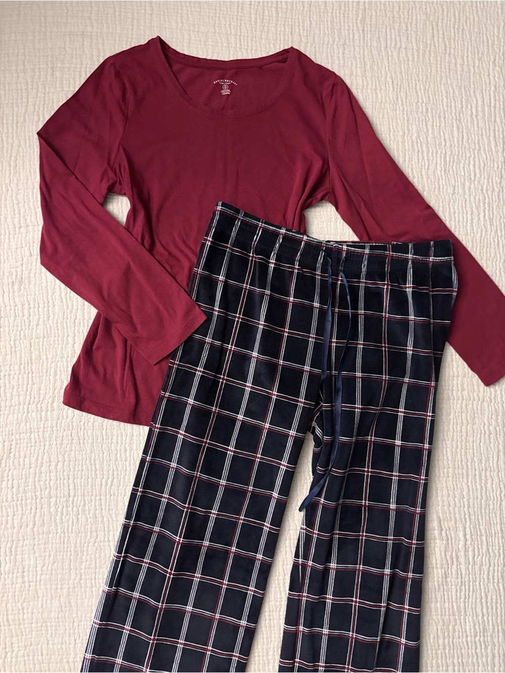 daniel buchler burgundy red and navy check sleepwear pyjama set